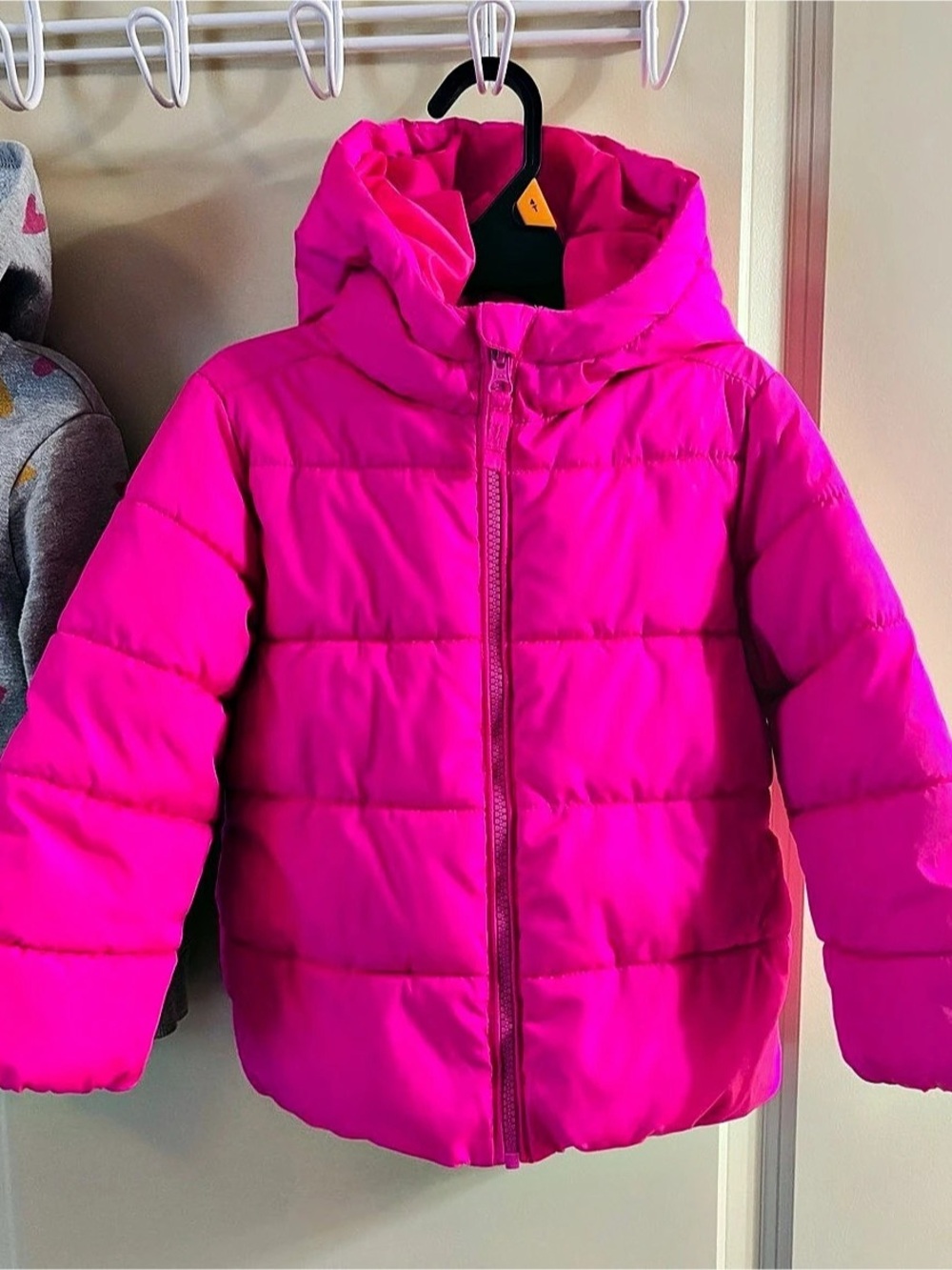 The Children's Place Pink Hooded Puffer Jacket with free Grey Cat and Jack Jacke